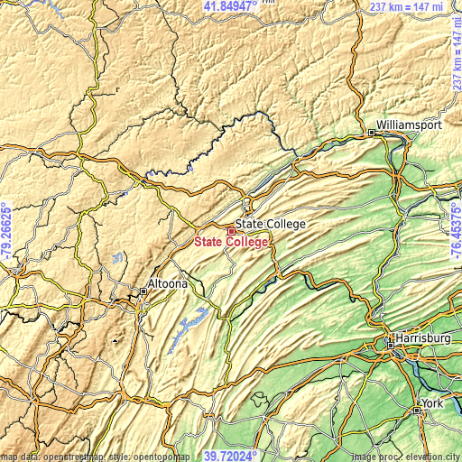 Topographic map of State College