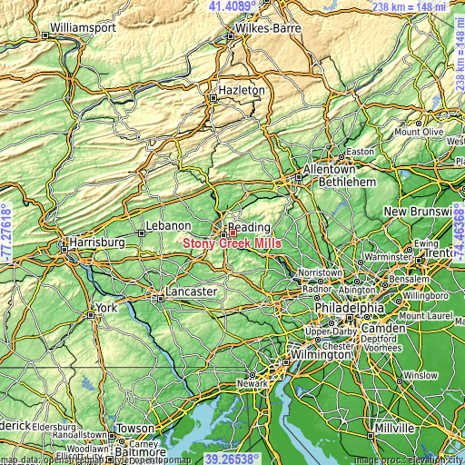 Topographic map of Stony Creek Mills