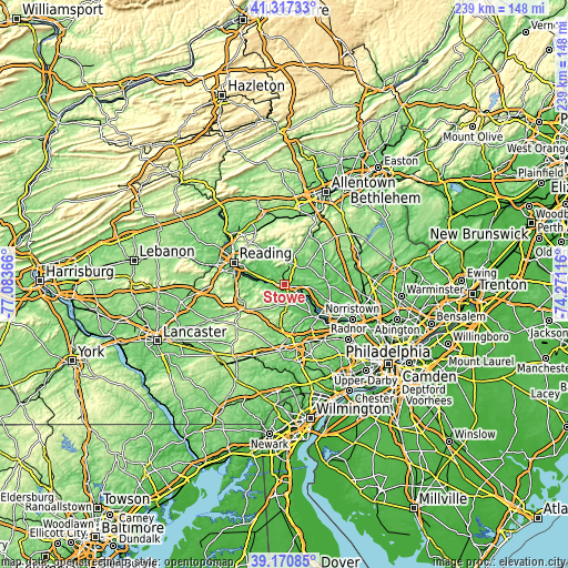 Topographic map of Stowe