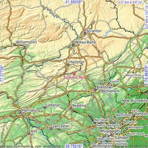 Topographic map of Summit Hill