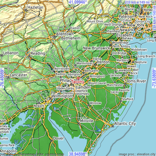 Topographic map of Tacony