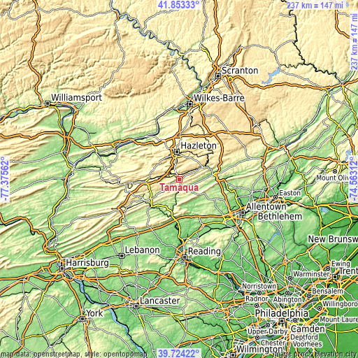 Topographic map of Tamaqua