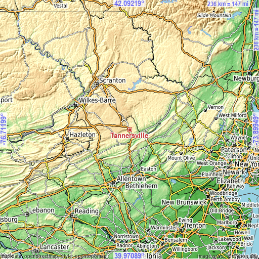 Topographic map of Tannersville