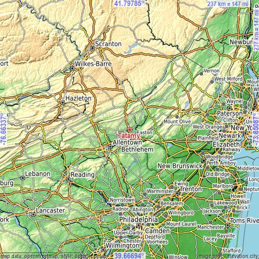 Topographic map of Tatamy