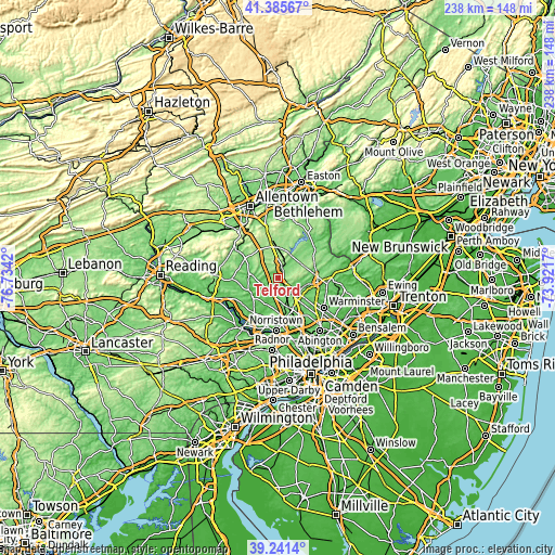 Topographic map of Telford