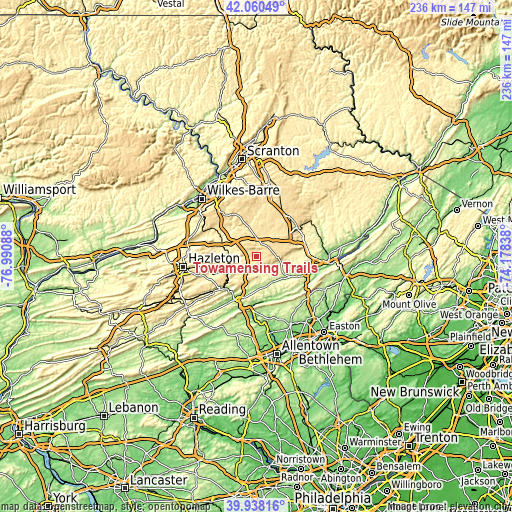 Topographic map of Towamensing Trails