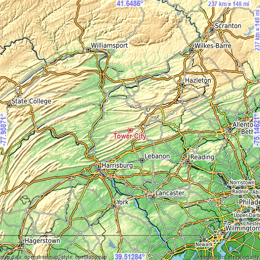 Topographic map of Tower City