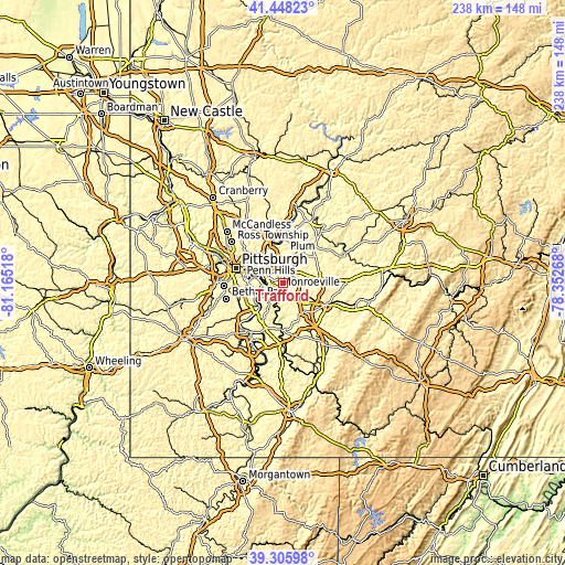 Topographic map of Trafford