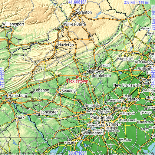 Topographic map of Trexlertown