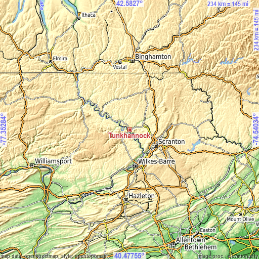 Topographic map of Tunkhannock