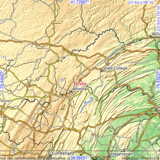 Topographic map of Tyrone