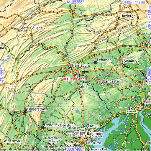 Topographic map of Valley Green