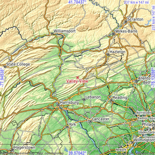 Topographic map of Valley View