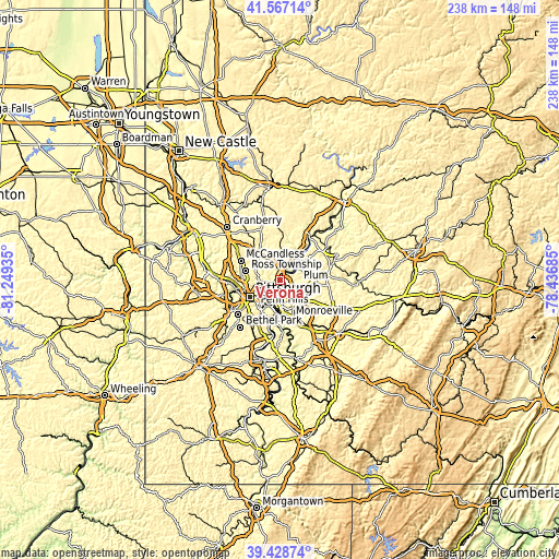 Topographic map of Verona