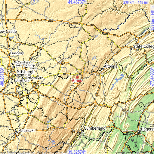 Topographic map of Vinco