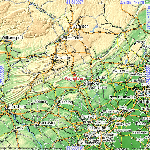 Topographic map of Walnutport