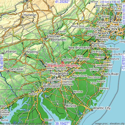 Topographic map of Warminster Heights