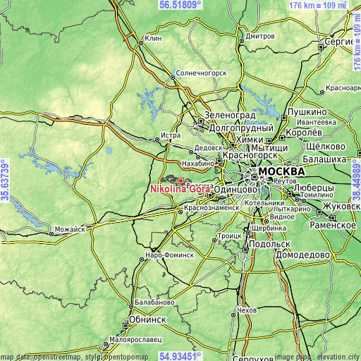 Topographic map of Nikolina Gora