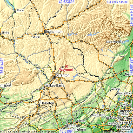 Topographic map of Waymart