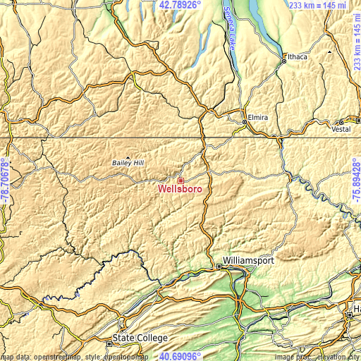 Topographic map of Wellsboro