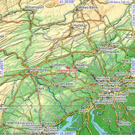 Topographic map of Wernersville