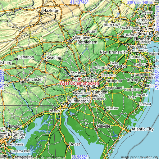 Topographic map of West Conshohocken