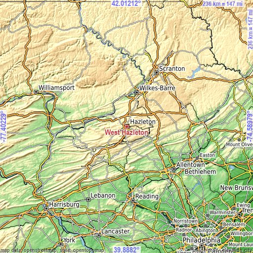 Topographic map of West Hazleton