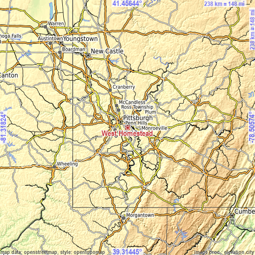 Topographic map of West Homestead