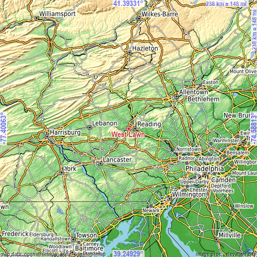 Topographic map of West Lawn