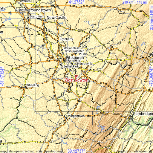 Topographic map of West Newton