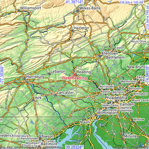 Topographic map of West Reading