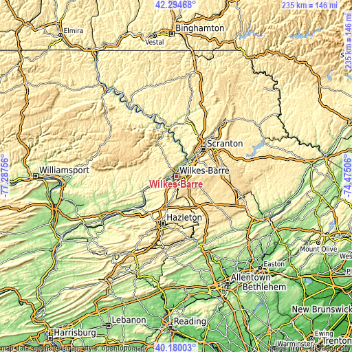 Topographic map of Wilkes-Barre