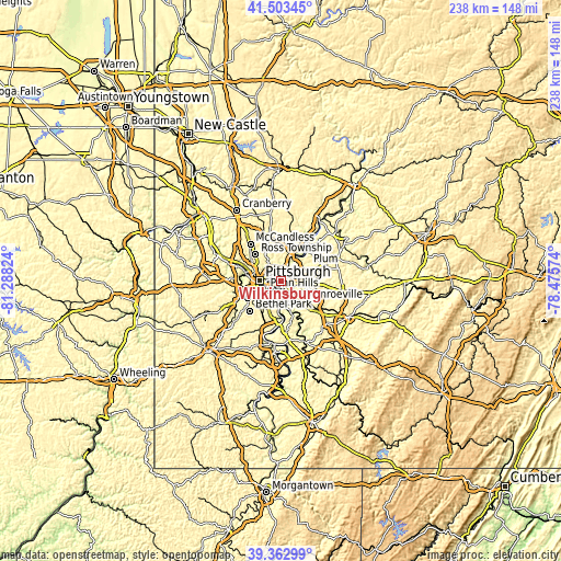 Topographic map of Wilkinsburg