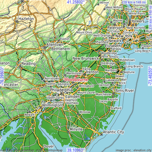 Topographic map of Woodbourne