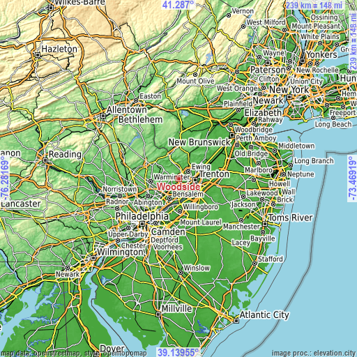 Topographic map of Woodside