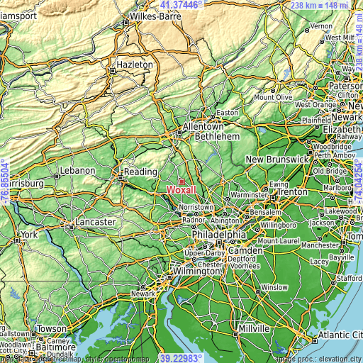 Topographic map of Woxall