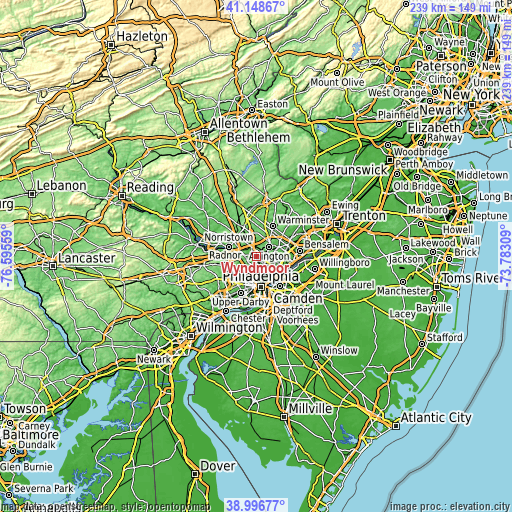 Topographic map of Wyndmoor