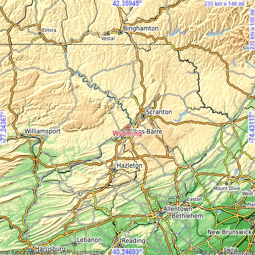 Topographic map of Wyoming