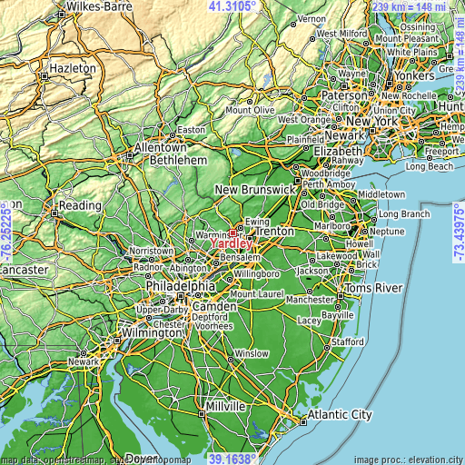 Topographic map of Yardley