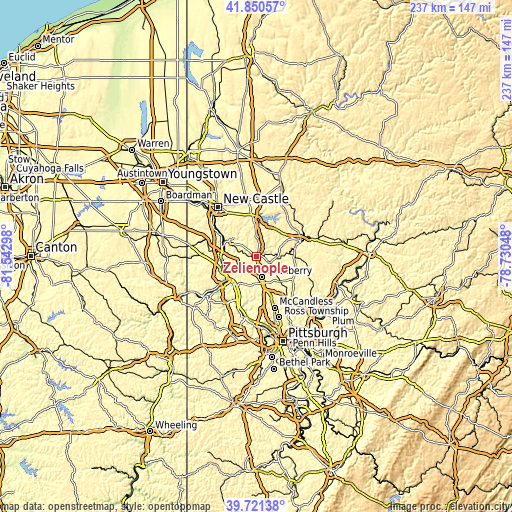 Topographic map of Zelienople