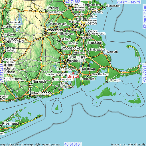 Topographic map of Bristol