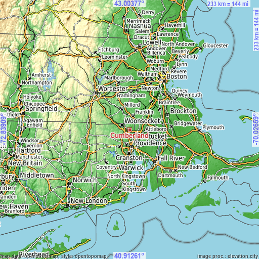 Topographic map of Cumberland