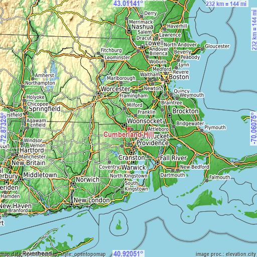 Topographic map of Cumberland Hill