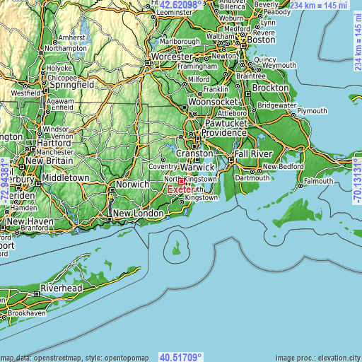 Topographic map of Exeter