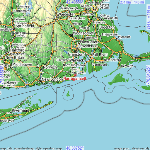 Topographic map of Narragansett