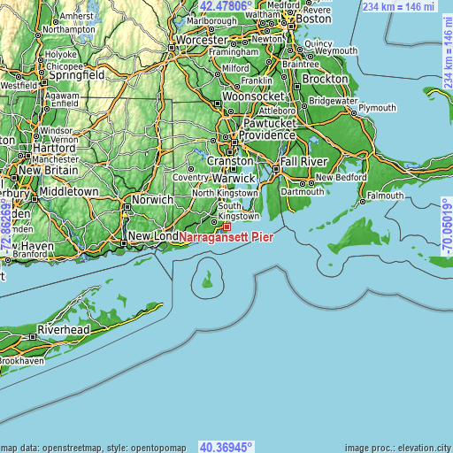 Topographic map of Narragansett Pier