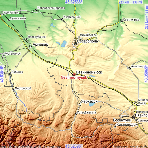 Topographic map of Nevinnomyssk