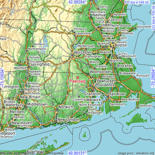 Topographic map of Pascoag