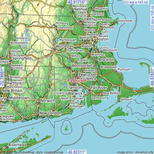 Topographic map of Pawtucket