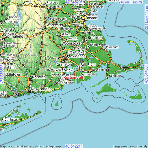 Topographic map of Portsmouth